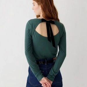 J. Crew Open Back Velvet Bow Shirt